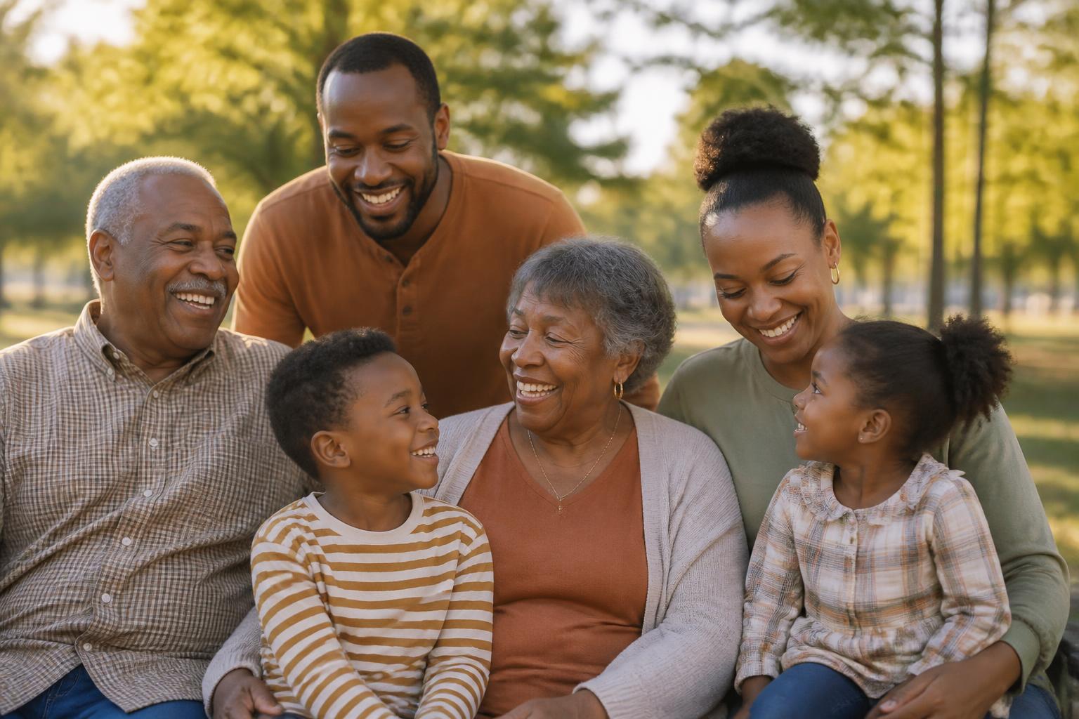 Multigenerational family together in warm afternoon light